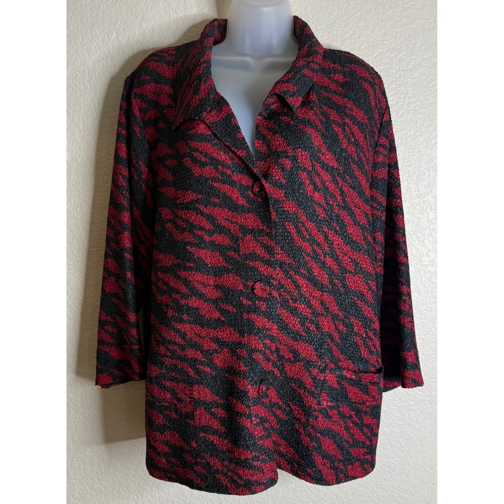Chicos Travelers 3 US XL Jacket Red Black Crinkle Textured Abstract Tiger Stripe
